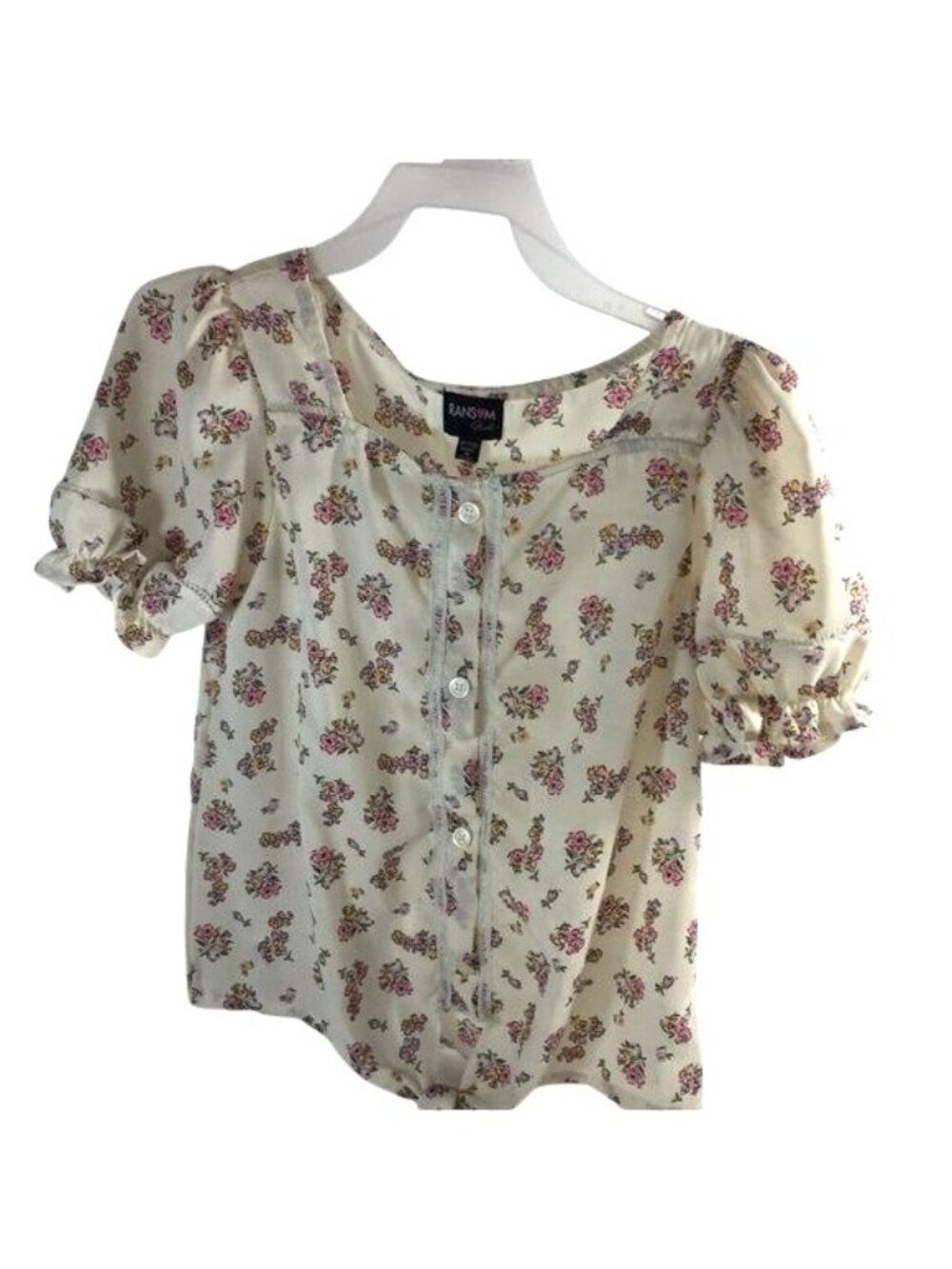 Ransom Girls Blouse Beige Floral Size S 7-8